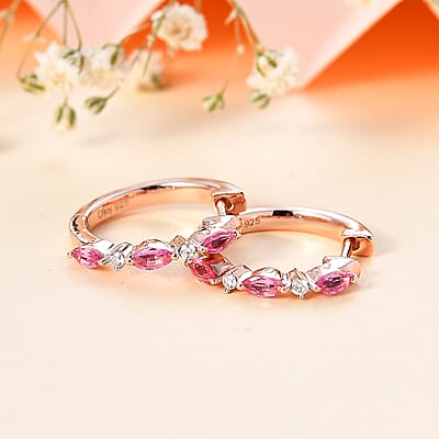 Premium Mahenge Spinel and Moissanite Modern Glamour Hoop Earrings in 18K Vermeil Rose Gold Over Sterling Silver 0.60 ctw