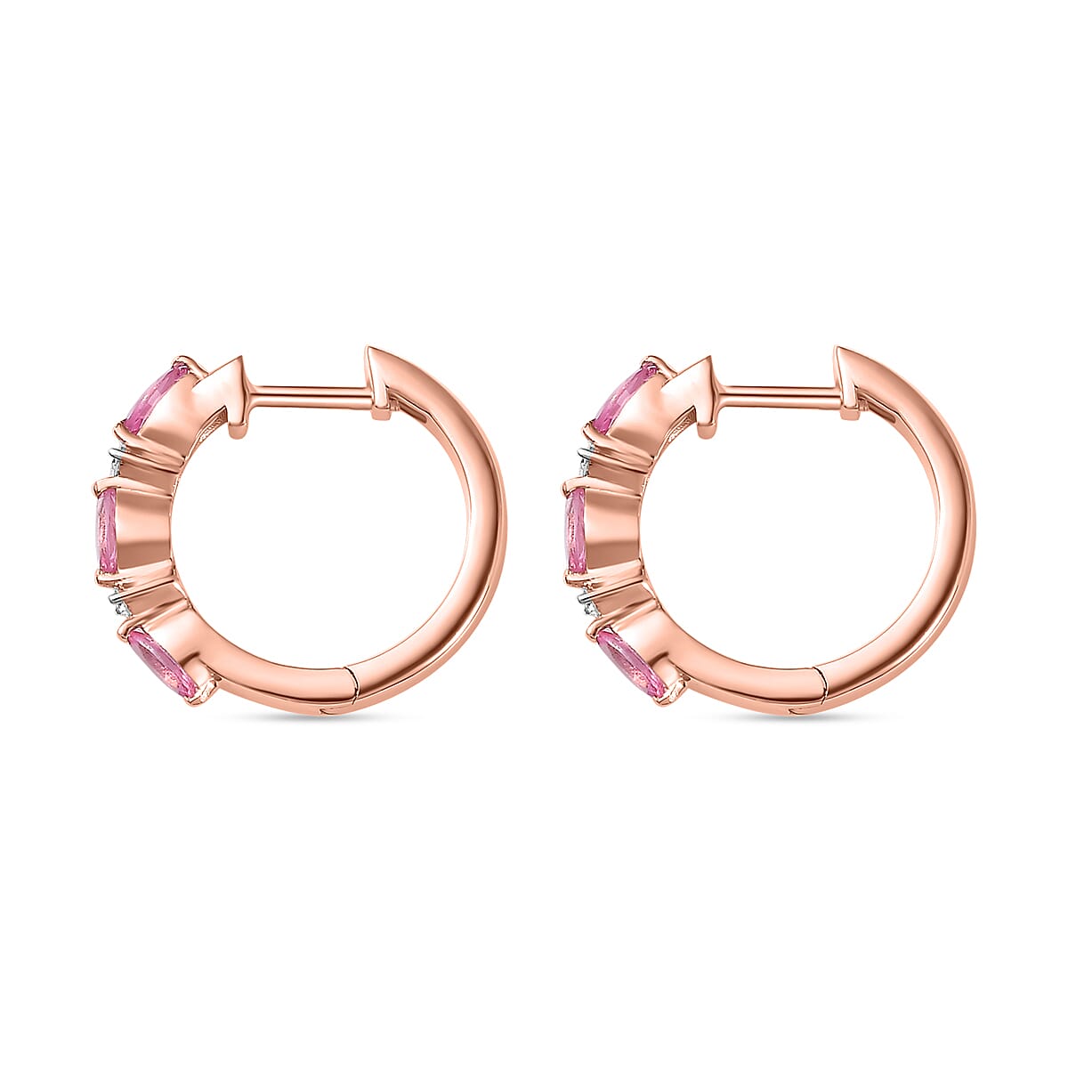 Premium Mahenge Spinel and Moissanite Modern Glamour Hoop Earrings in 18K Vermeil Rose Gold Over Sterling Silver 0.60 ctw
