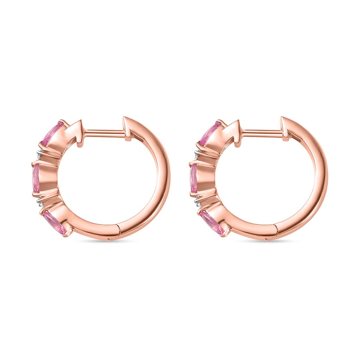 Premium Mahenge Spinel and Moissanite Modern Glamour Hoop Earrings in 18K Vermeil Rose Gold Over Sterling Silver 0.60 ctw image number 3