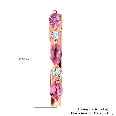 Premium Mahenge Spinel and Moissanite Modern Glamour Hoop Earrings in 18K Vermeil Rose Gold Over Sterling Silver 0.60 ctw