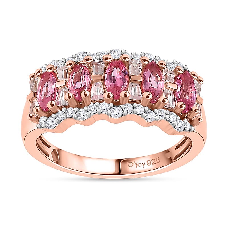 Premium Mahenge Spinel and White Zircon 1.50 ctw Art Deco Ring in 18K Vermeil Rose Gold Over Sterling Silver (Size 6.0)