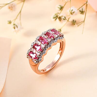 Premium Mahenge Spinel and White Zircon 1.50 ctw Art Deco Ring in 18K Vermeil Rose Gold Over Sterling Silver (Size 6.0)