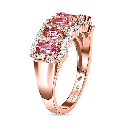 Premium Mahenge Spinel and White Zircon 1.50 ctw Art Deco Ring in 18K Vermeil Rose Gold Over Sterling Silver (Size 6.0)