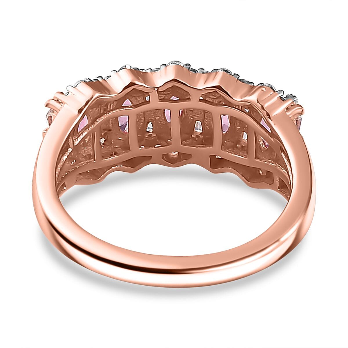 Premium Mahenge Spinel and White Zircon 1.50 ctw Art Deco Ring in 18K Vermeil Rose Gold Over Sterling Silver (Size 6.0)