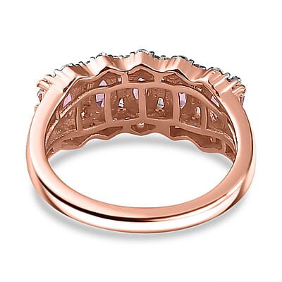 Premium Mahenge Spinel and White Zircon 1.50 ctw Art Deco Ring in 18K Vermeil Rose Gold Over Sterling Silver (Size 6.0)