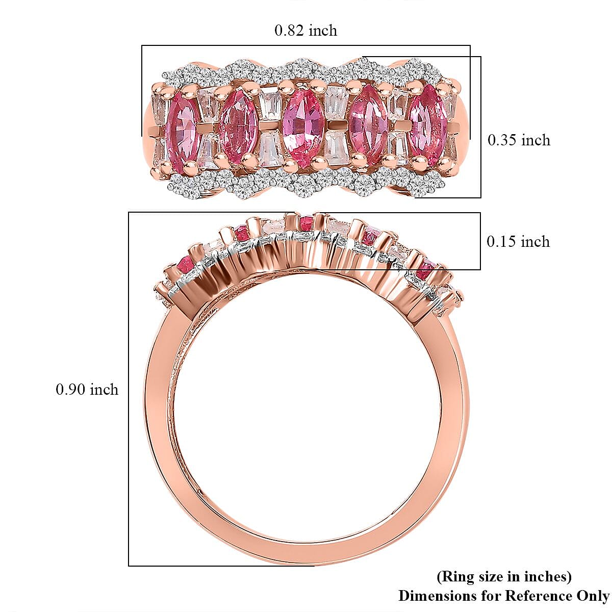 Premium Mahenge Spinel and White Zircon 1.50 ctw Art Deco Ring in 18K Vermeil Rose Gold Over Sterling Silver (Size 6.0)