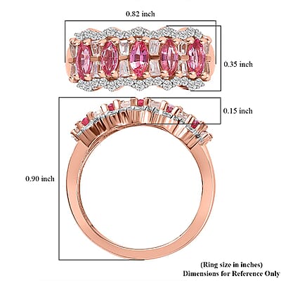 Premium Mahenge Spinel and White Zircon 1.50 ctw Art Deco Ring in 18K Vermeil Rose Gold Over Sterling Silver (Size 6.0)