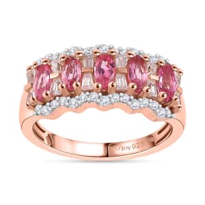 Premium Mahenge Spinel and White Zircon 1.50 ctw Art Deco Ring in 18K Vermeil Rose Gold Over Sterling Silver (Size 7.0)