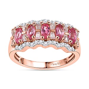 Premium Mahenge Spinel and White Zircon 1.50 ctw Art Deco Ring in 18K Vermeil Rose Gold Over Sterling Silver (Size 8.0)