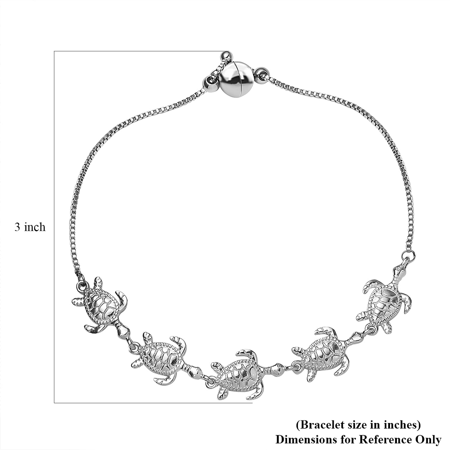 Turtle Bracelet in Platinum Bond & Stainless Steel (10.50 In)