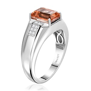 Morganique Quartz (Triplet) and White Zircon Men's Ring in Rhodium Over Sterling Silver (Size 9.0) 4.00 ctw