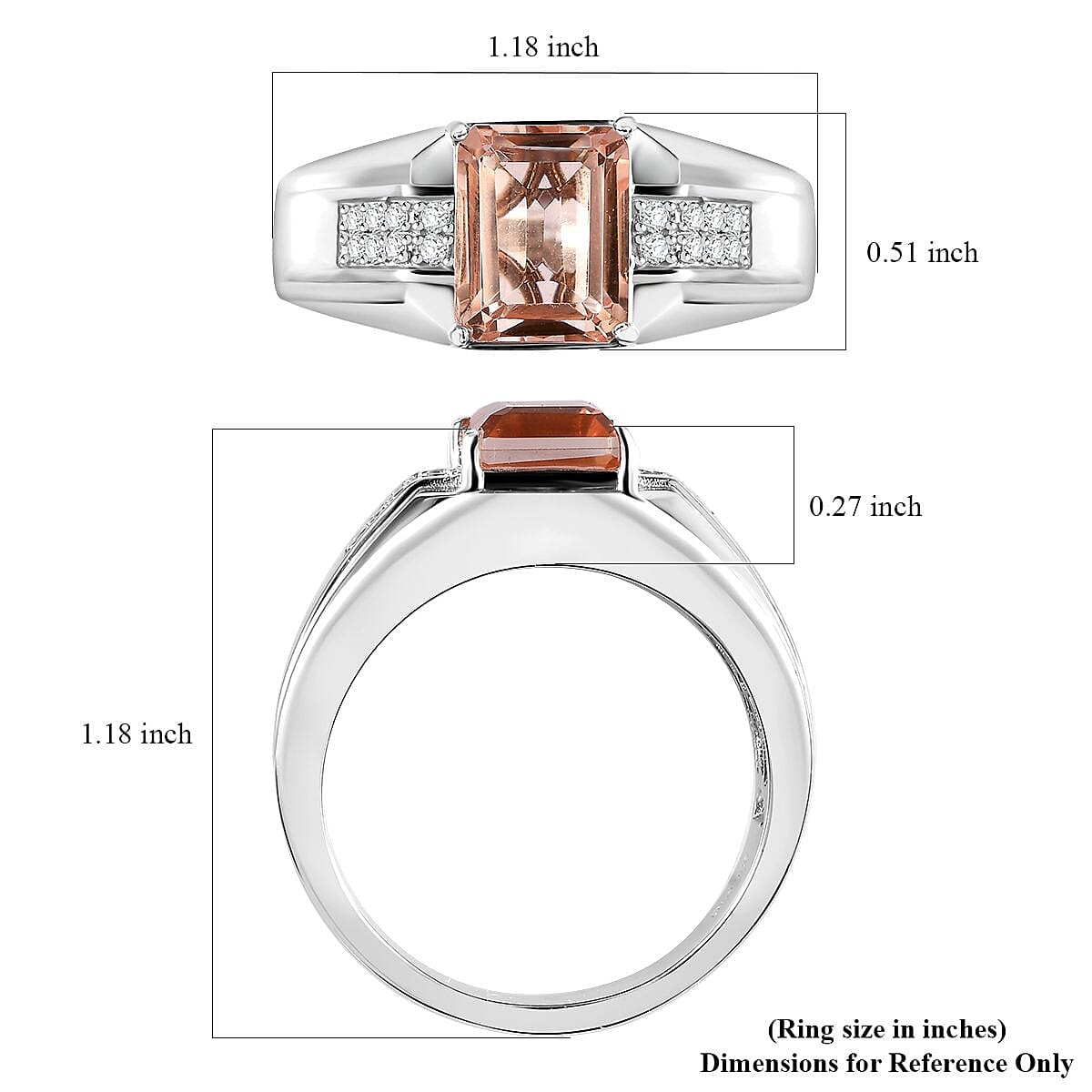 Morganique Quartz (Triplet) and White Zircon Men's Ring in Rhodium Over Sterling Silver (Size 9.0) 4.00 ctw image number 4