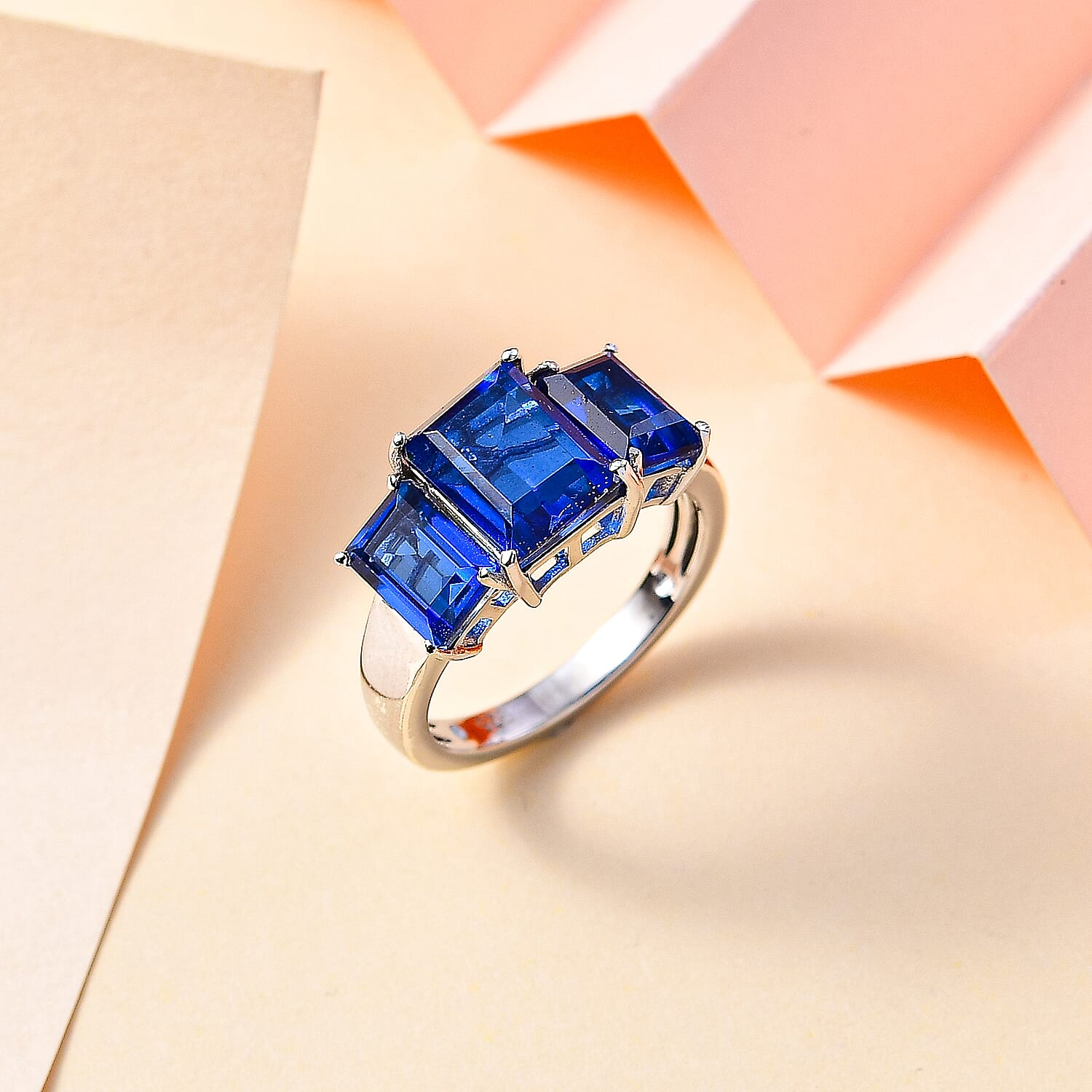 Ceylon Color Quartz 5.40 ctw Ring in Rhodium Over Sterling Silver (Size 8.0)