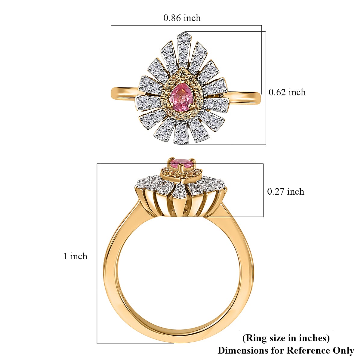 Premium Mahenge Spinel and Multi Gemstone Modern Glamour Ring in 18K Vermeil Yellow Gold Over Sterling Silver (Size 5.0) 0.65 ctw