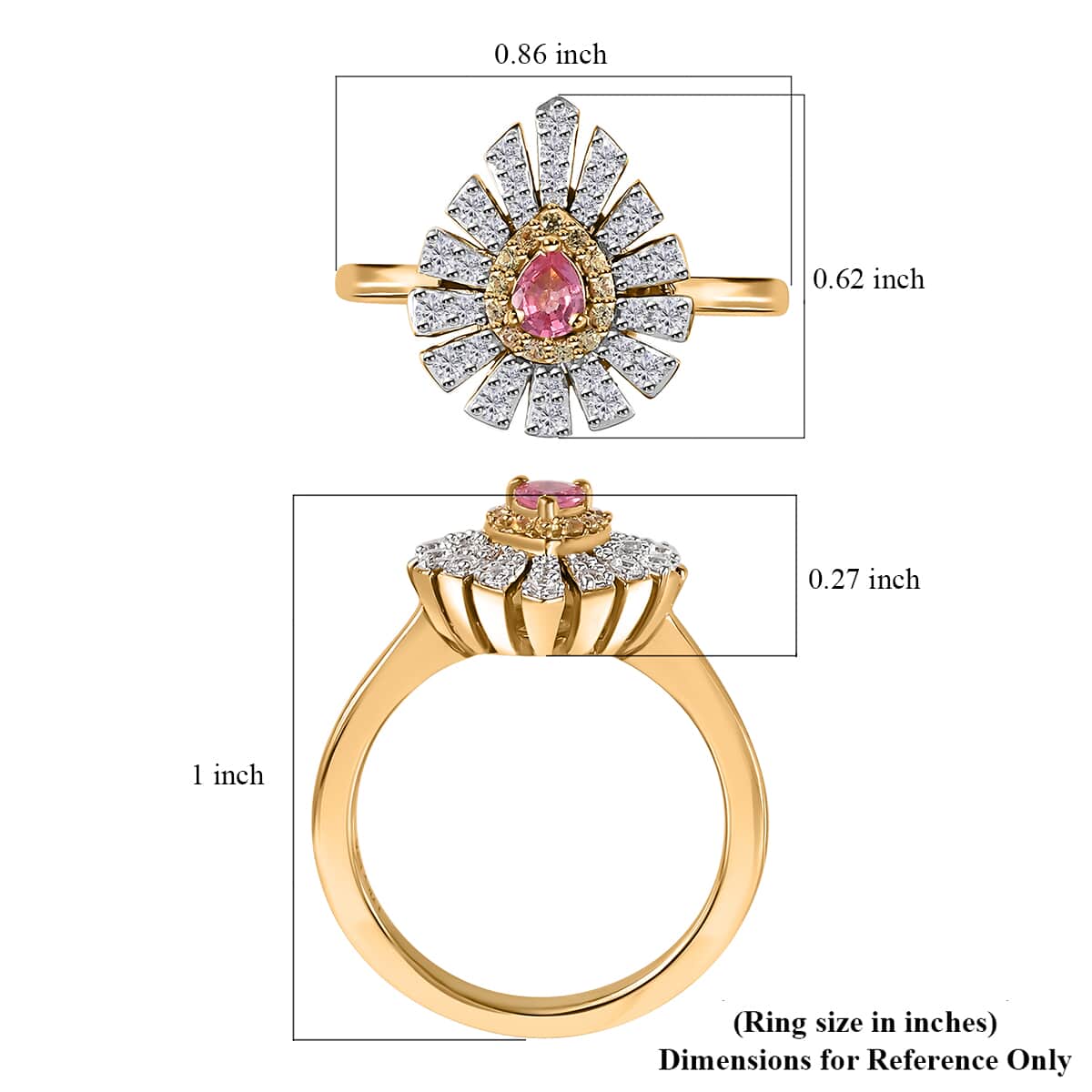 Premium Mahenge Spinel and Multi Gemstone Modern Glamour Ring in 18K Vermeil Yellow Gold Over Sterling Silver (Size 5.0) 0.65 ctw image number 5