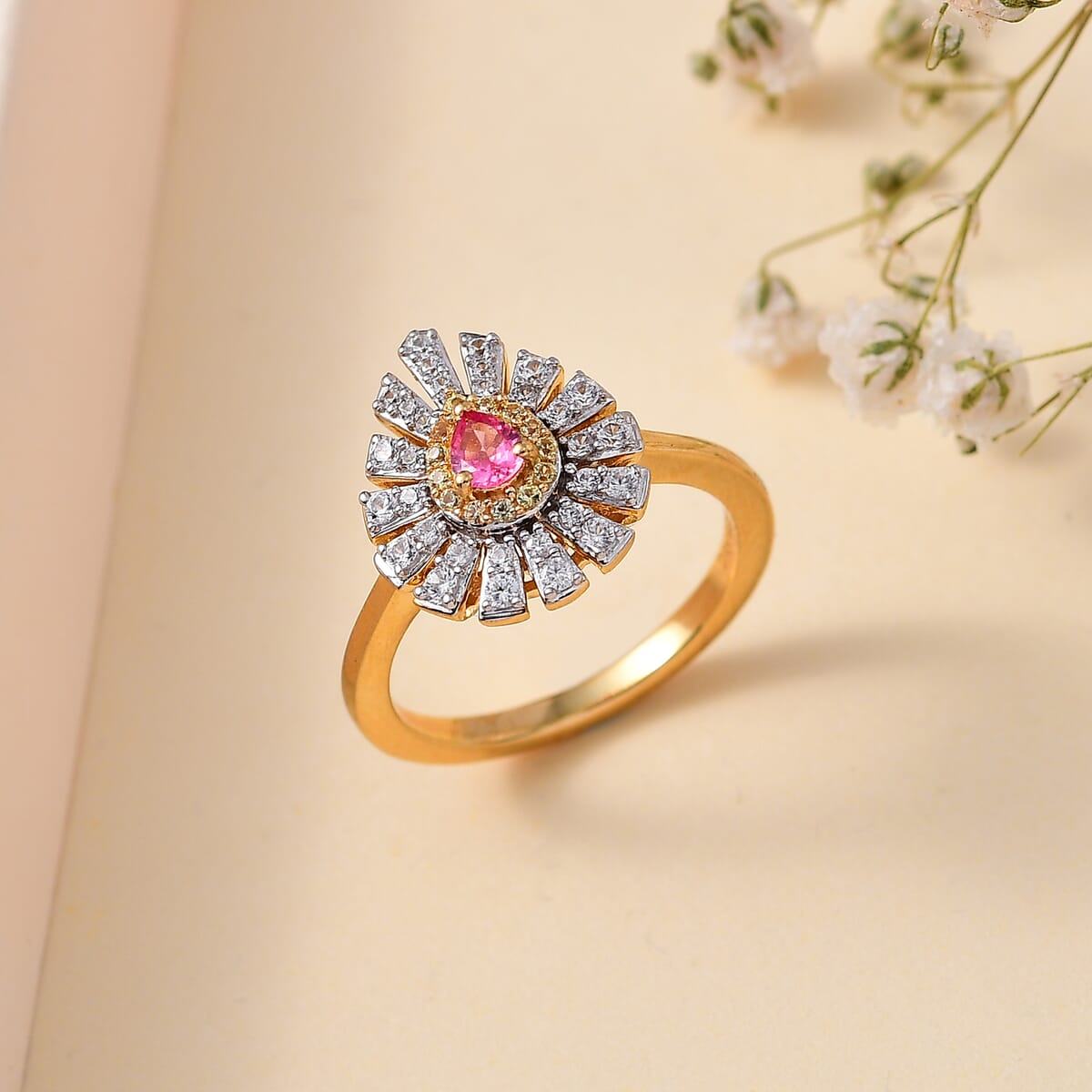 Premium Mahenge Spinel and Multi Gemstone Modern Glamour Ring in 18K Vermeil Yellow Gold Over Sterling Silver (Size 7.0) 0.65 ctw image number 1