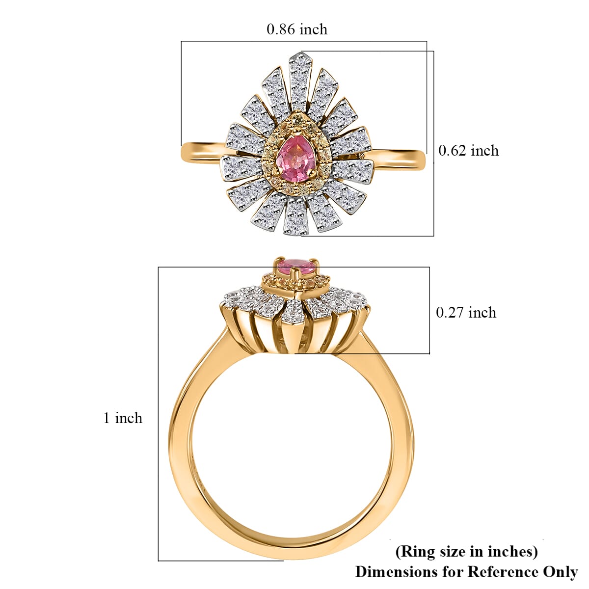 Premium Mahenge Spinel and Multi Gemstone Modern Glamour Ring in 18K Vermeil Yellow Gold Over Sterling Silver (Size 7.0) 0.65 ctw image number 5