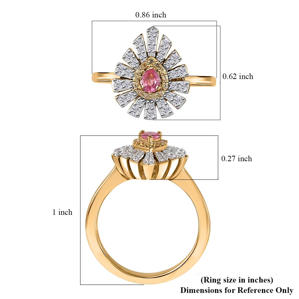 Premium Mahenge Spinel and Multi Gemstone Modern Glamour Ring in 18K Vermeil Yellow Gold Over Sterling Silver (Size 8.0) 0.65 ctw image number 5