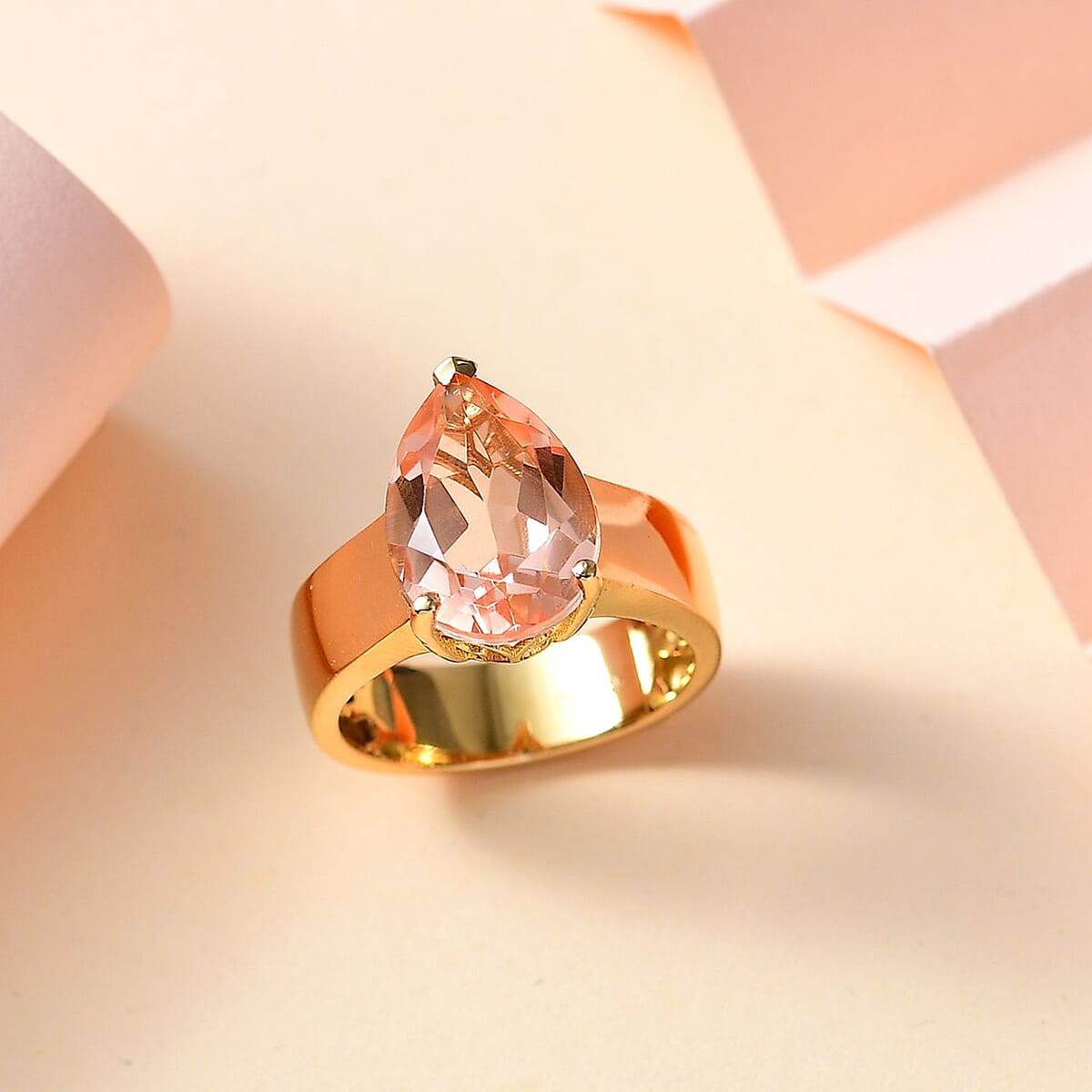Morganique Quartz (Triplet) Wide Shank Solitaire Ring in 18K Vermeil Yellow Gold Over Sterling Silver (Size 8.0) 5.35 ctw image number 1