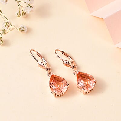 Morganique Quartz (Triplet) Lever Back Earrings in 18K Vermeil Rose Gold Over Sterling Silver 6.90 ctw