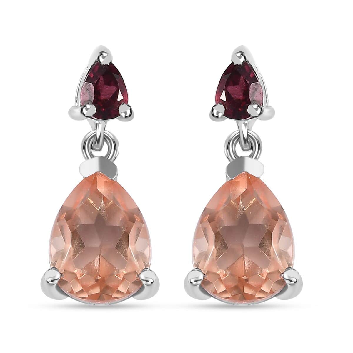 Morganique Quartz (Triplet) and Orissa Rhodolite Garnet Drop Earrings in Rhodium Over Sterling Silver 3.10 ctw image number 0