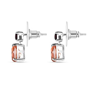 Morganique Quartz (Triplet) and Orissa Rhodolite Garnet Drop Earrings in Rhodium Over Sterling Silver 3.10 ctw