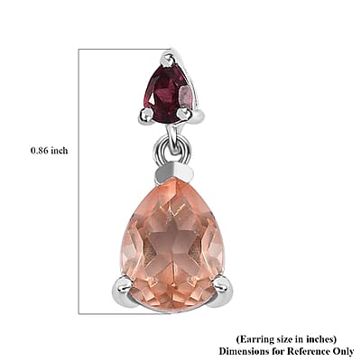 Morganique Quartz (Triplet) and Orissa Rhodolite Garnet Drop Earrings in Rhodium Over Sterling Silver 3.10 ctw