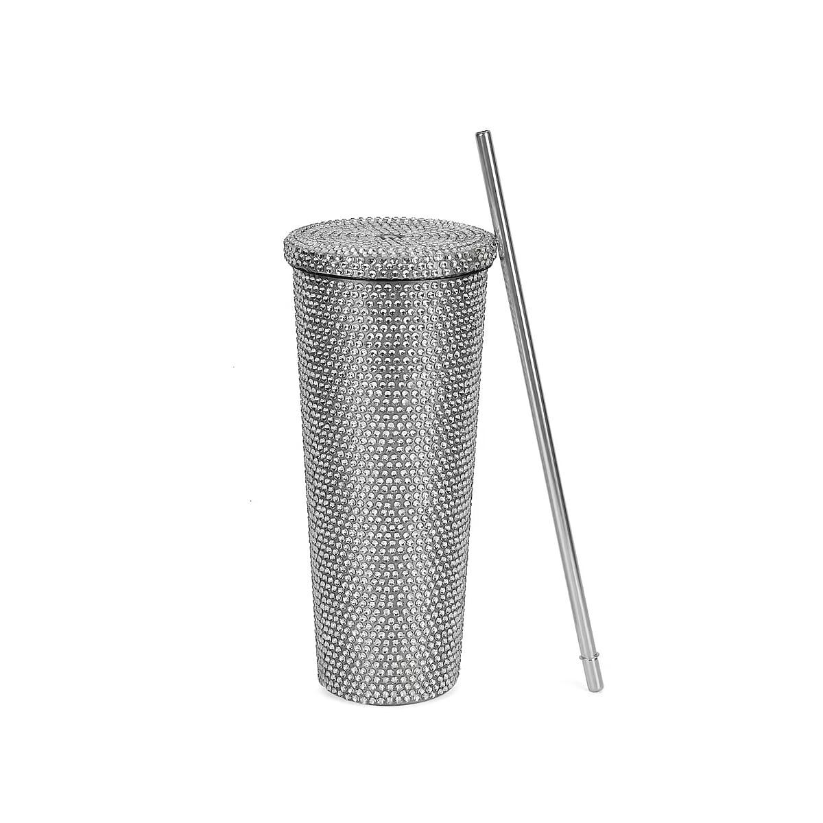 Crystal Studded Double Walled Reusable Leak Proof Stainless Cup with Straw 24oz, Quencher Travel Tumbler- White  image number 6