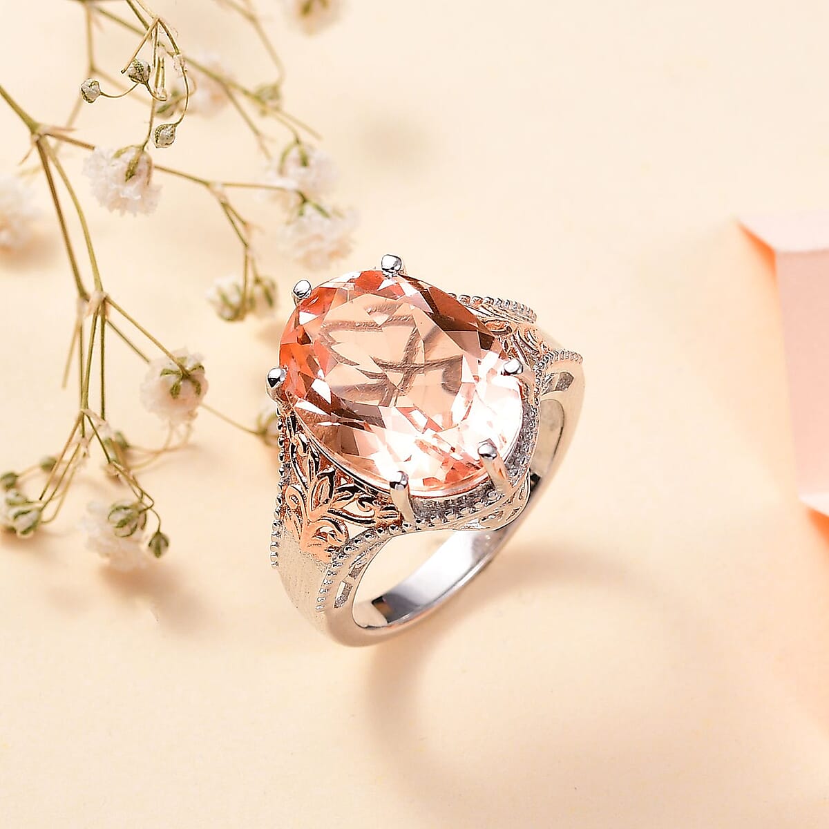 Karis Morganique Quartz (Triplet) Solitaire Ring in 18K YG Plated and Platinum Bond (Size 9.0) 9.40 ctw image number 1