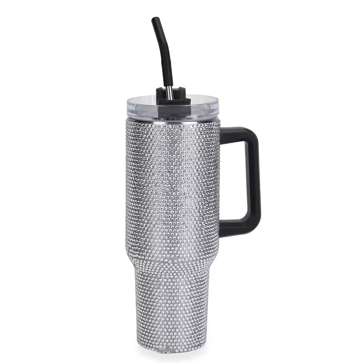 White Rhinestone Water Bottle with Straw 40 oz image number 0