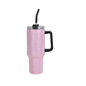 Pink Crystal Double Walled Water Bottle with Straw 40 oz