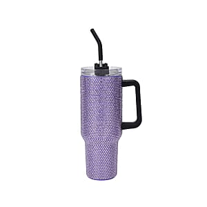 Purple Crystal Double Walled Water Bottle with Straw 40 oz