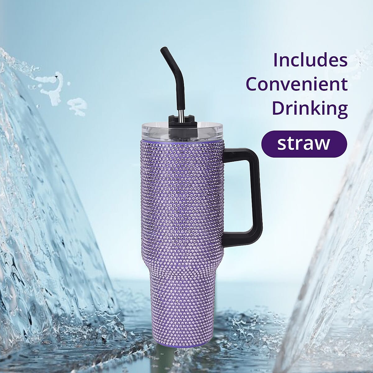 Purple Crystal Double Walled Water Bottle with Straw 40 oz image number 2