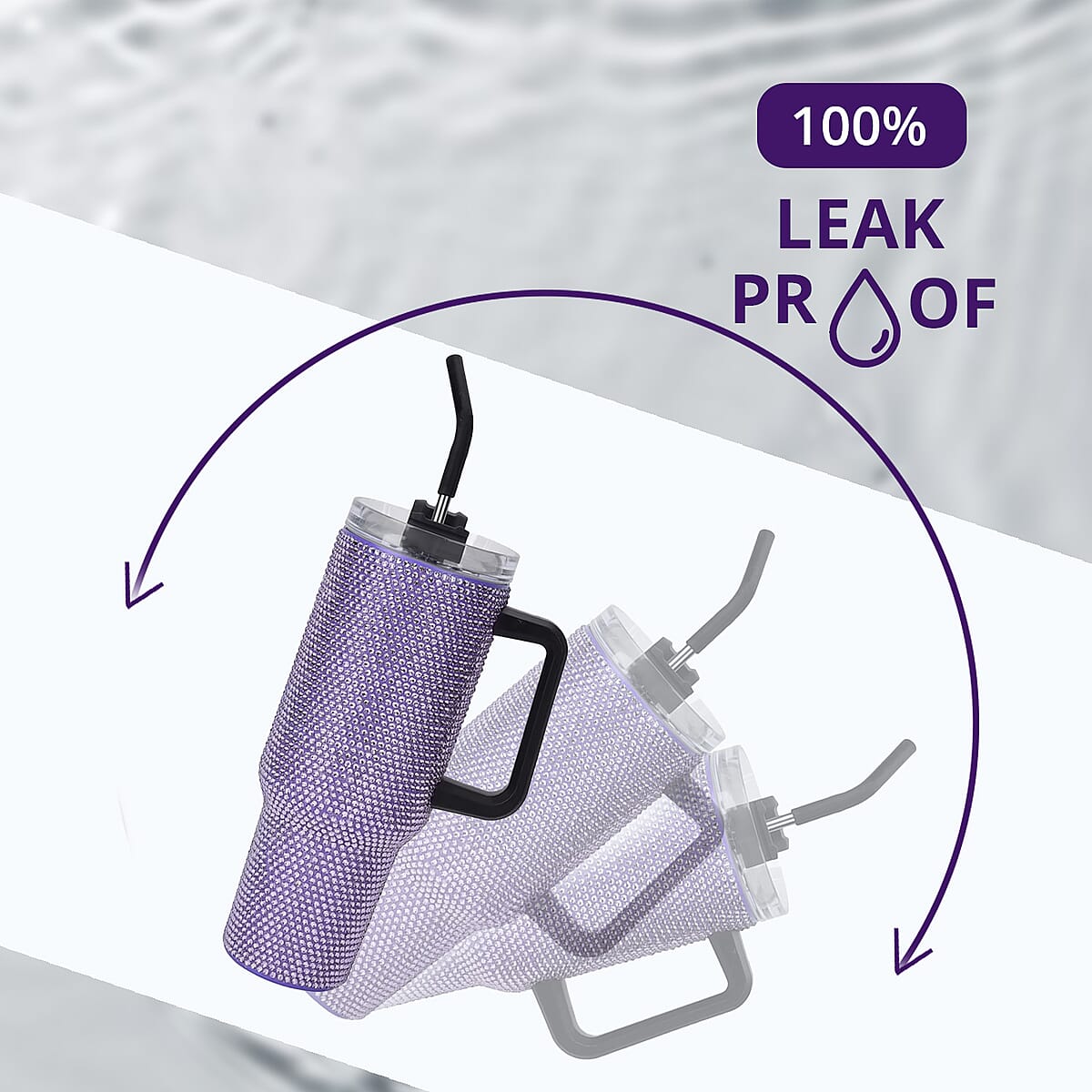 Purple Crystal Double Walled Water Bottle with Straw 40 oz image number 3