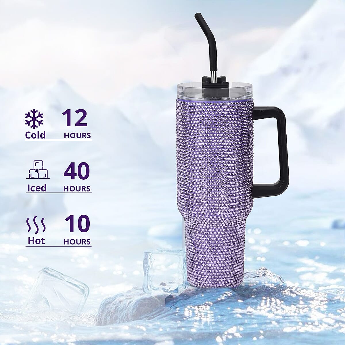 Purple Crystal Double Walled Water Bottle with Straw 40 oz image number 4