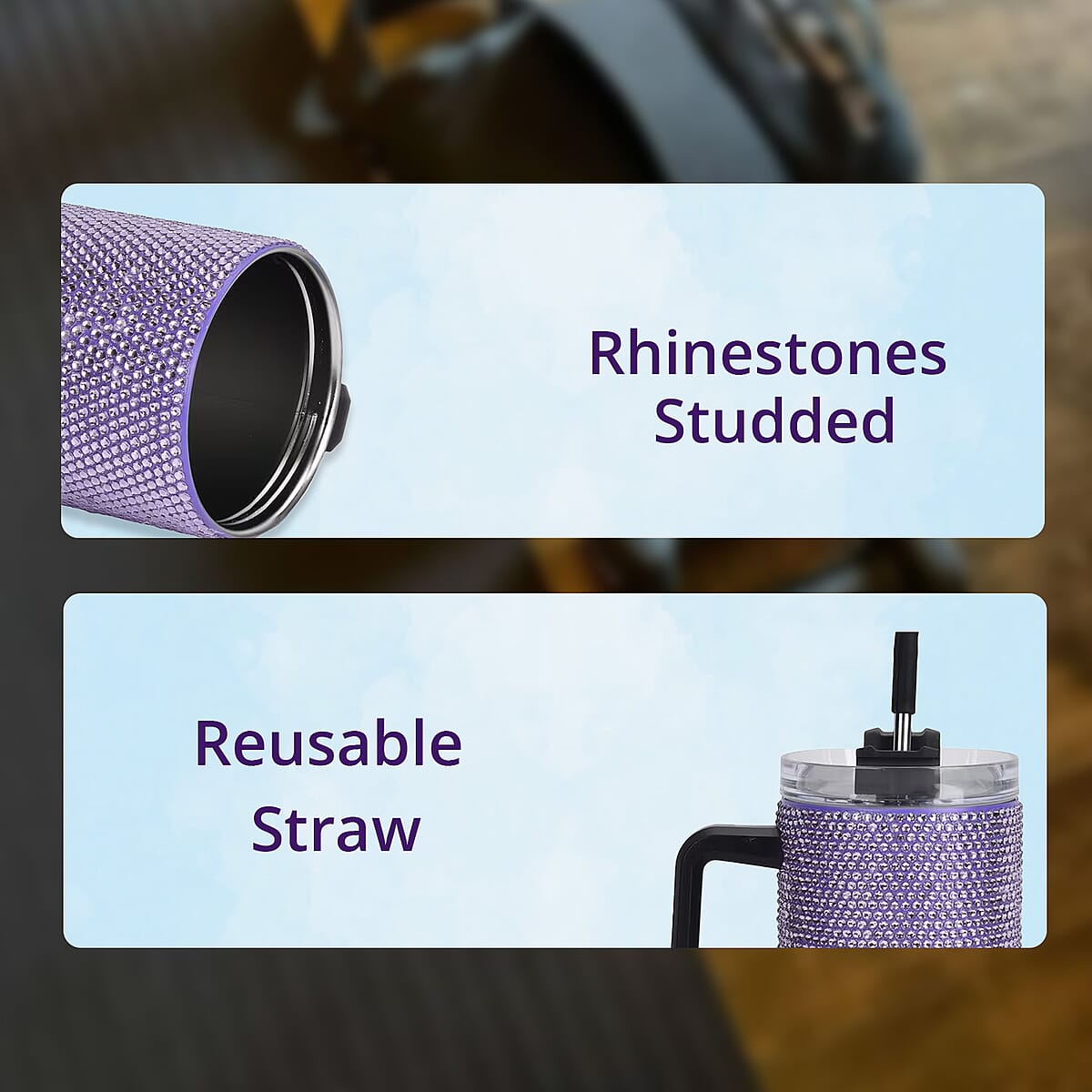 Purple Crystal Double Walled Water Bottle with Straw 40 oz image number 6