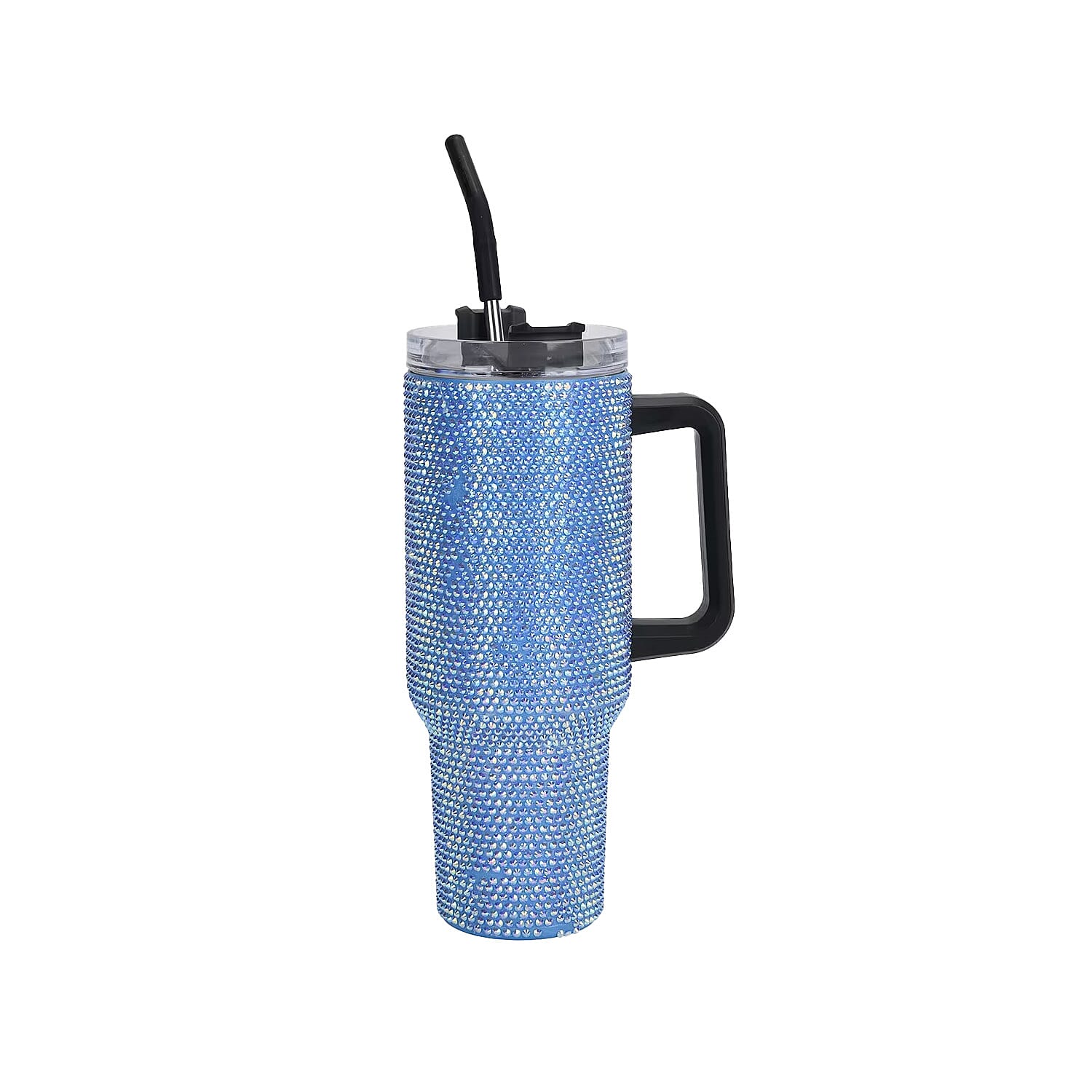 White Rhinestone Water Bottle with Straw 40 oz