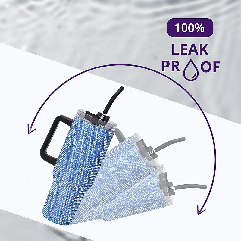 Blue Crystal Double Walled Water Bottle with Straw 40 oz