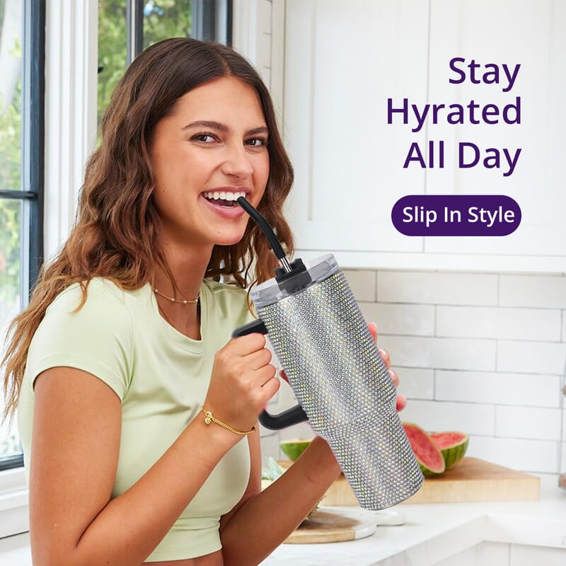 Crystal Water Bottle with Straw