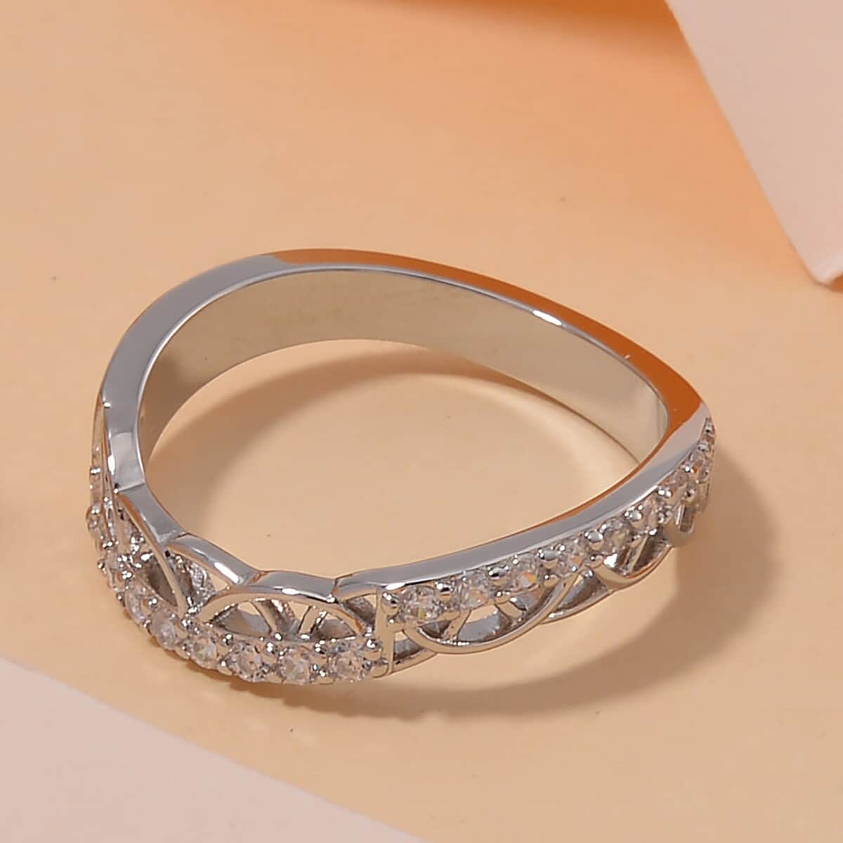 Simulated Diamond Ring in Silvertone (Size 10.0) image number 1