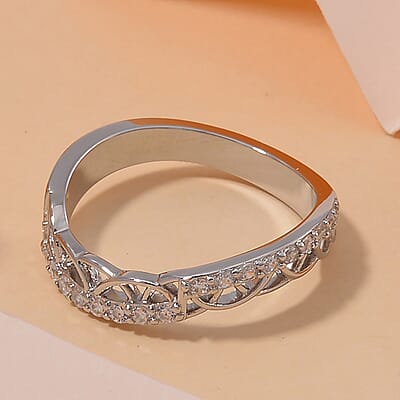 Simulated Diamond Ring in Silvertone (Size 10.0)
