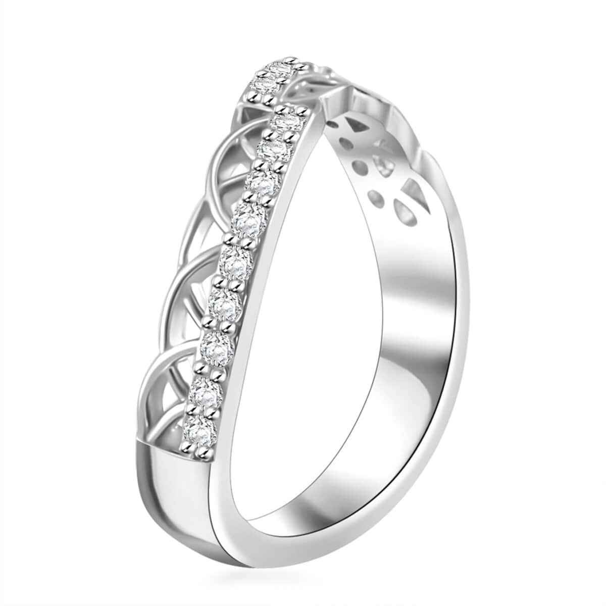 Simulated Diamond Ring in Silvertone (Size 10.0) image number 3