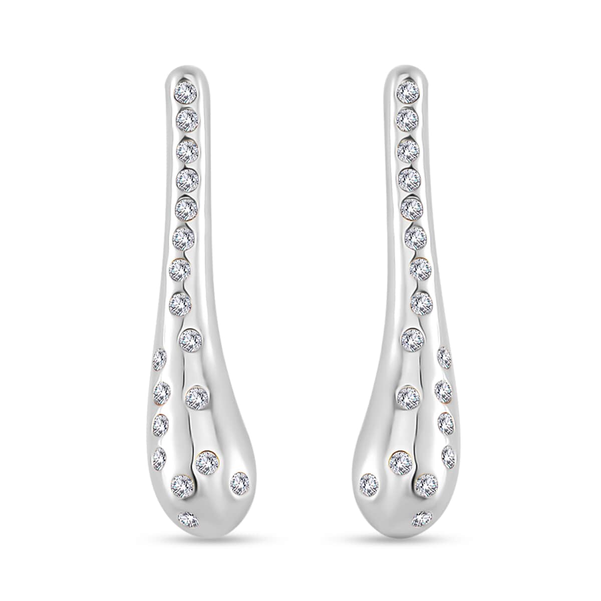 Simulated Diamond Earrings in Silvertone and Stainless Steel 0.40 ctw image number 0