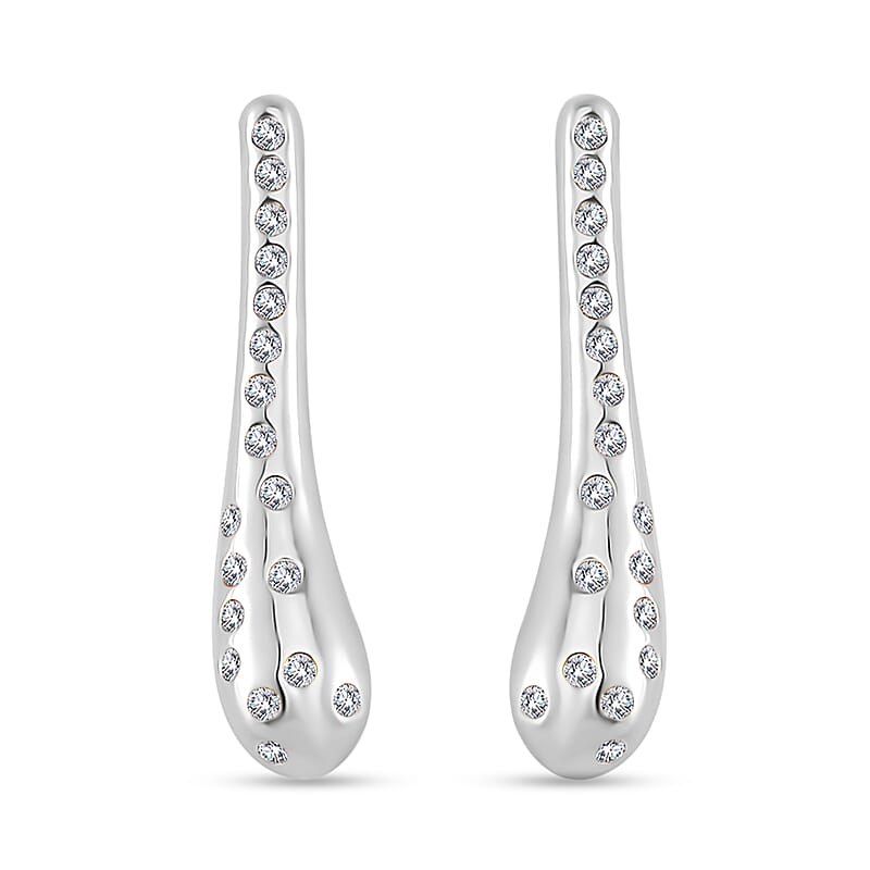 Simulated Diamond Earrings in Silvertone and Stainless Steel 0.40 ctw