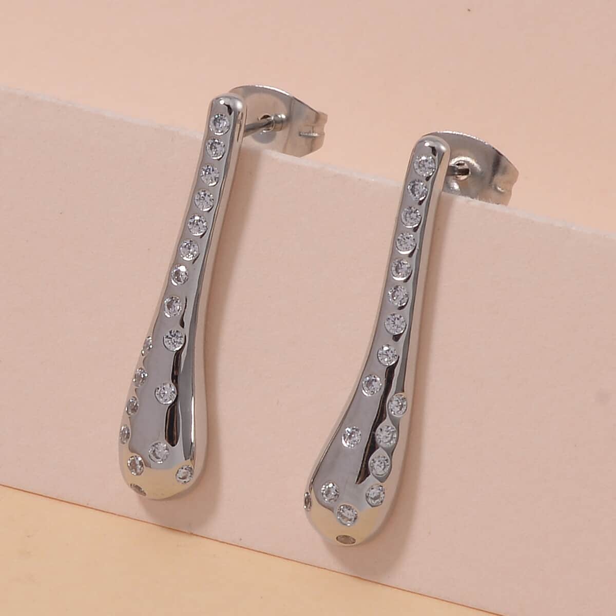 Simulated Diamond Earrings in Silvertone and Stainless Steel 0.40 ctw image number 1