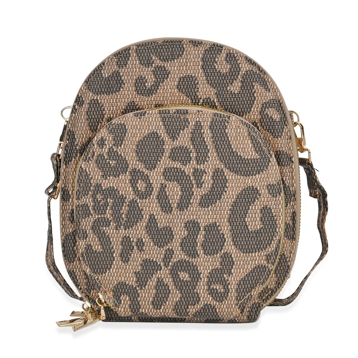 Coffee Leopard Faux Leather Crossbody Cell Phone Bag (7.9"x6.7"x2.8") with Long Strap image number 0