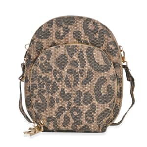 Coffee Leopard Faux Leather Crossbody Cell Phone Bag with Long Strap