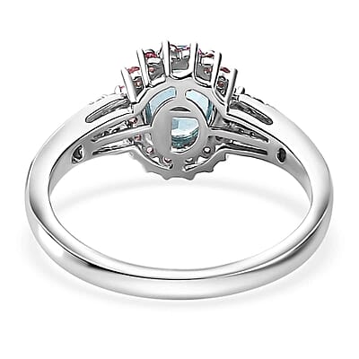 Luxoro 10K White Gold Premium Madagascar Paraiba Apatite, Pink Tourmaline and G-H I2 Diamond Ring 1.60 ctw