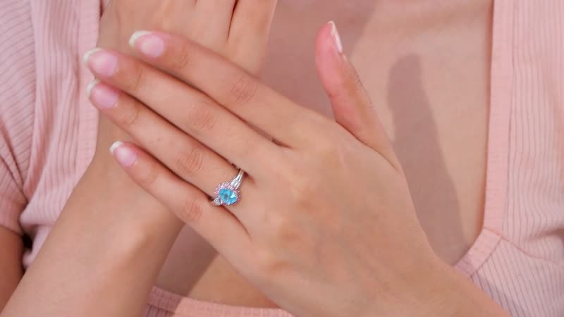 Luxoro 10K White Gold Premium Madagascar Paraiba Apatite, Pink Tourmaline and G-H I2 Diamond Ring 1.60 ctw