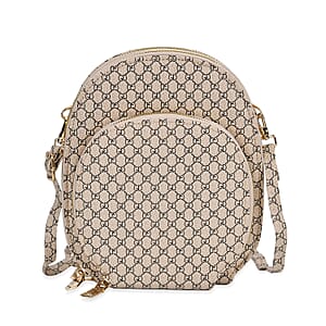 Khaki Lattice Pattern Faux Leather Crossbody Cell Phone Bag with Long Strap